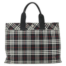 Burberrys Nova Check Blue Label Hand Bag Nylon Black Silver Auth 176492-13