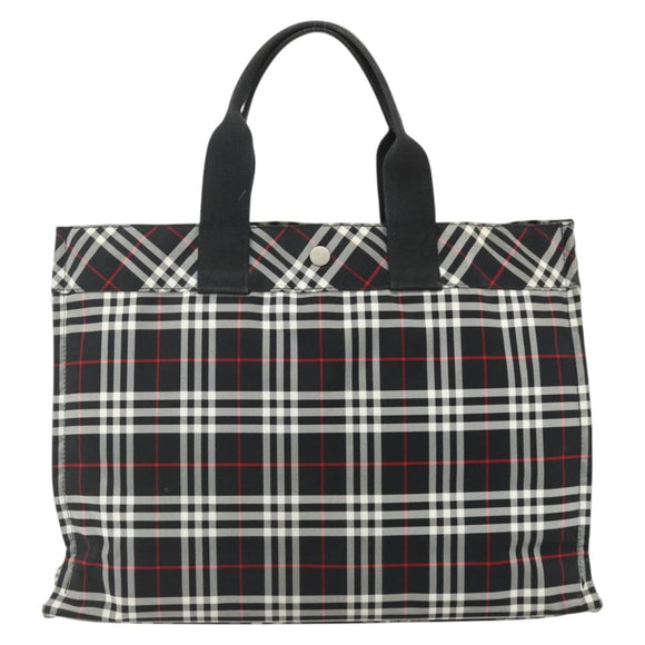 Burberrys Nova Check Blue Label Hand Bag Nylon Black Silver Auth 176492