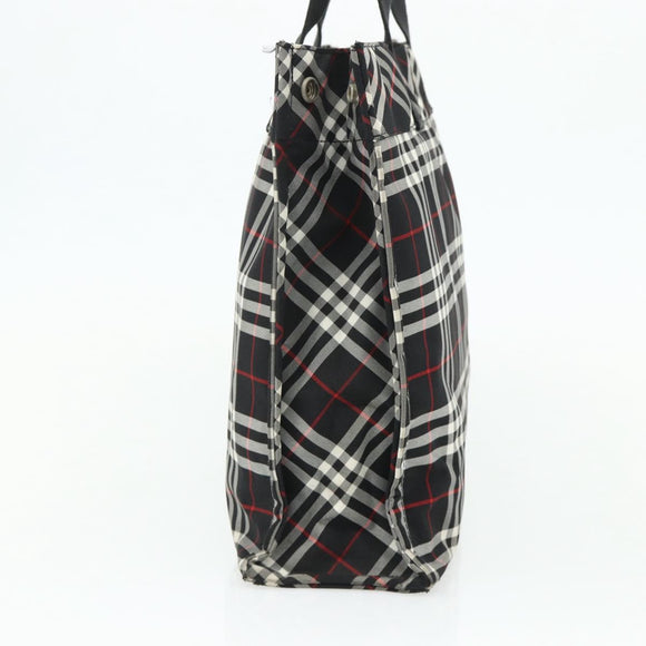 Burberrys Nova Check Blue Label Hand Bag Nylon Black Silver Auth 176492