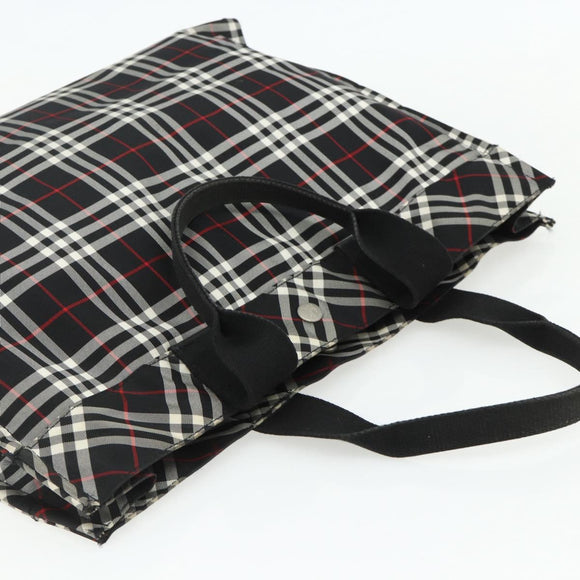 Burberrys Nova Check Blue Label Hand Bag Nylon Black Silver Auth 176492