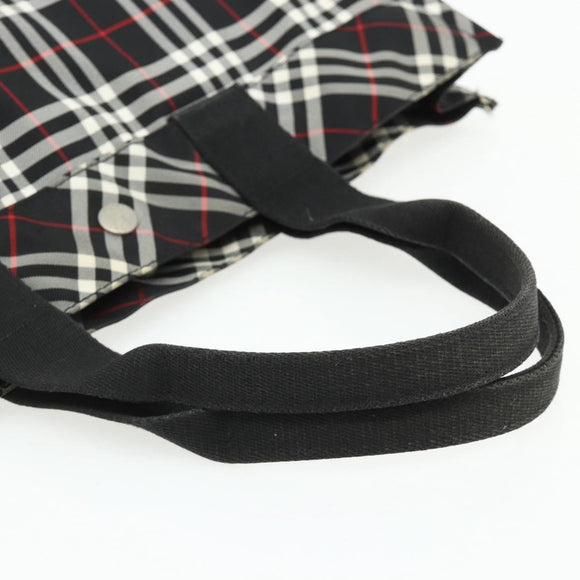 Burberrys Nova Check Blue Label Hand Bag Nylon Black Silver Auth 176492