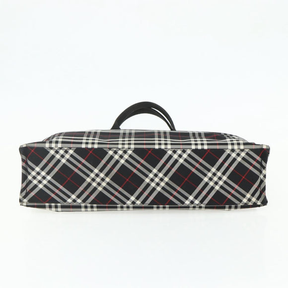 Burberrys Nova Check Blue Label Hand Bag Nylon Black Silver Auth 176492