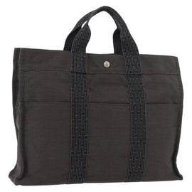 HERMES Her Line MM Hand Bag Canvas Gray Auth 176493