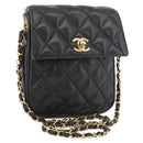 CHANEL Matelasse Chain Shoulder Bag Lamb Skin Black Gold CC Auth 176495-1