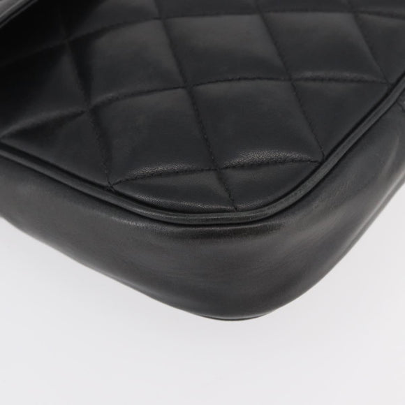 CHANEL Matelasse Chain Shoulder Bag Lamb Skin Black Gold CC Auth 176495