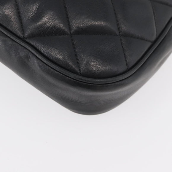 CHANEL Matelasse Chain Shoulder Bag Lamb Skin Black Gold CC Auth 176495
