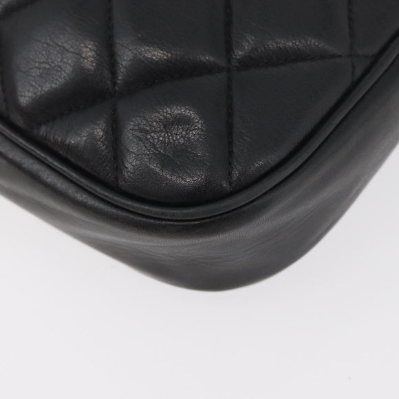 CHANEL Matelasse Chain Shoulder Bag Lamb Skin Black Gold CC Auth 176495