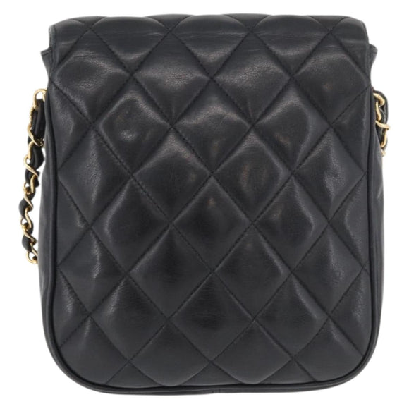 CHANEL Matelasse Chain Shoulder Bag Lamb Skin Black Gold CC Auth 176495