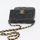 CHANEL Matelasse Chain Shoulder Bag Lamb Skin Black Gold CC Auth 176495-6