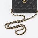 CHANEL Matelasse Chain Shoulder Bag Lamb Skin Black Gold CC Auth 176495-7