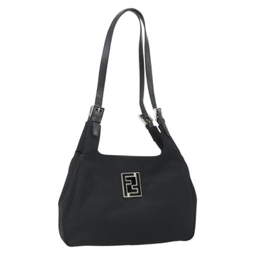 FENDI Shoulder Bag Nylon Black Silver Auth 176499A