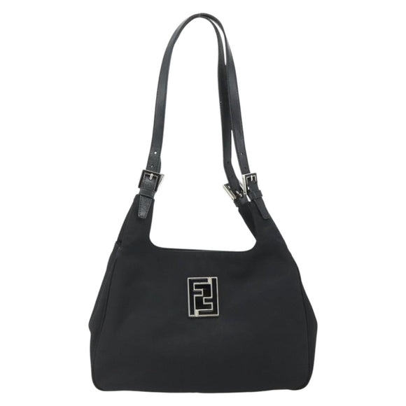 FENDI Shoulder Bag Nylon Black Silver Auth 176499A