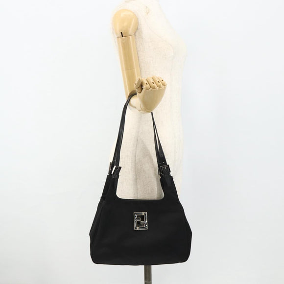 FENDI Shoulder Bag Nylon Black Silver Auth 176499A