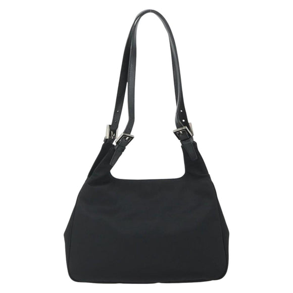FENDI Shoulder Bag Nylon Black Silver Auth 176499A
