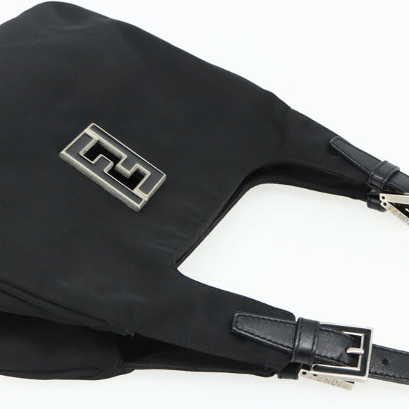 FENDI Shoulder Bag Nylon Black Silver Auth 176499A