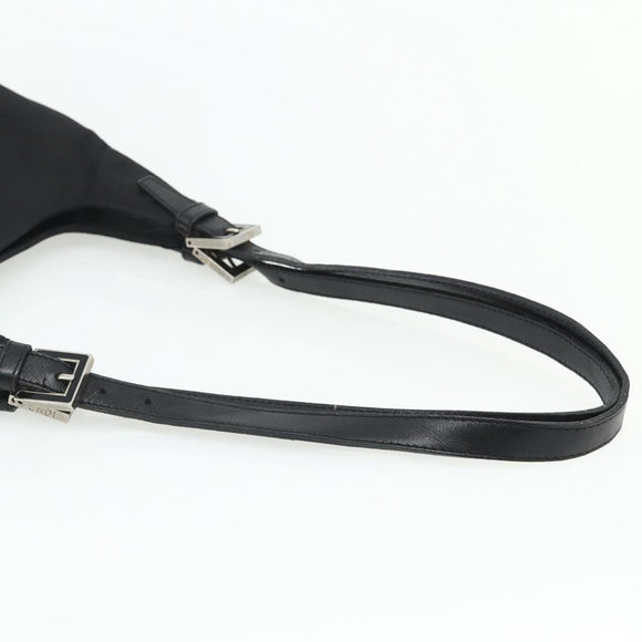 FENDI Shoulder Bag Nylon Black Silver Auth 176499A