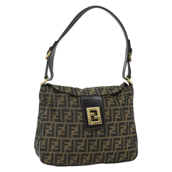 FENDI Zucca Canvas Shoulder Bag Brown Black Auth 176500