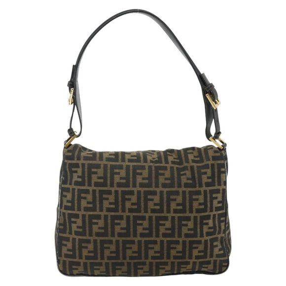 FENDI Zucca Canvas Shoulder Bag Brown Black Auth 176500