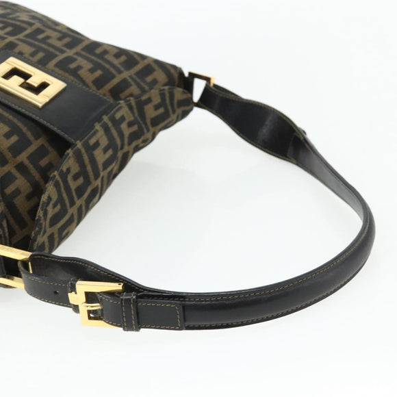FENDI Zucca Canvas Shoulder Bag Brown Black Auth 176500