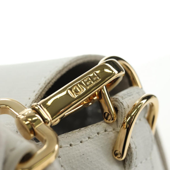 FENDI Drawing Mamma Baguette Schoudertas Canvas Wit Goud Origineel 176502SM