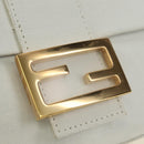 FENDI Drawing Mamma Baguette Schoudertas Canvas Wit Goud Origineel 176502SM-21