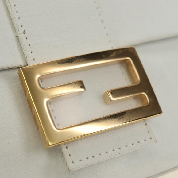 FENDI Drawing Mamma Baguette Schoudertas Canvas Wit Goud Origineel 176502SM