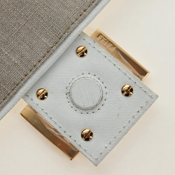 FENDI Drawing Mamma Baguette Schoudertas Canvas Wit Goud Origineel 176502SM