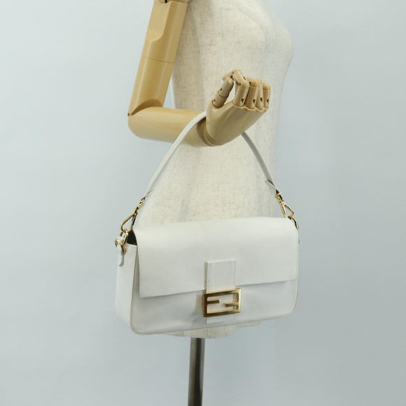 FENDI Drawing Mamma Baguette Schoudertas Canvas Wit Goud Origineel 176502SM