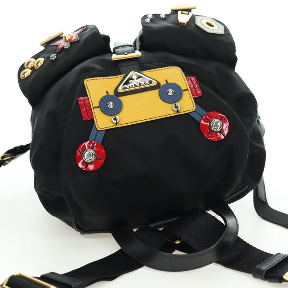 PRADA Robot Backpack Nylon Black Silver Auth 176514SAV