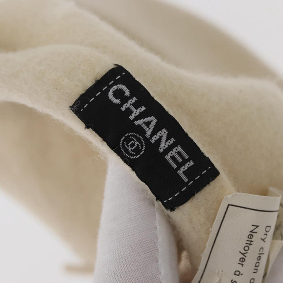 CHANEL Hat Wool Ivory CC Auth 176523A