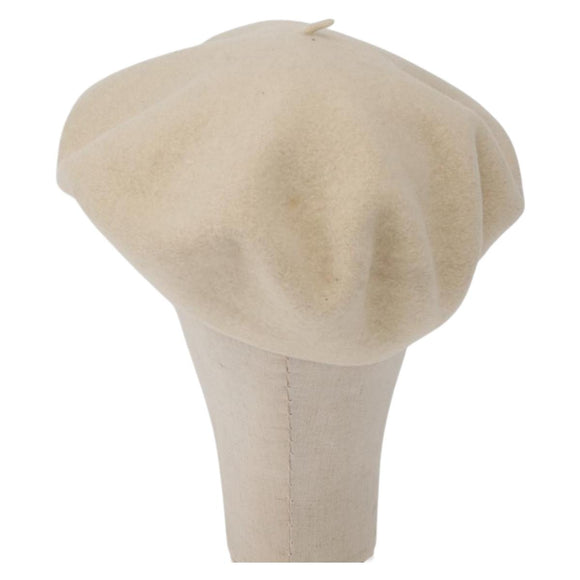 CHANEL Hat Wool Ivory CC Auth 176523A