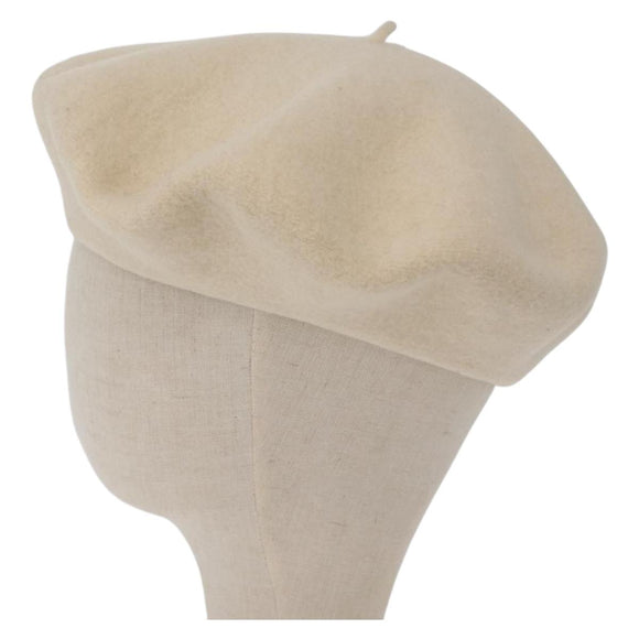 CHANEL Hat Wool Ivory CC Auth 176523A