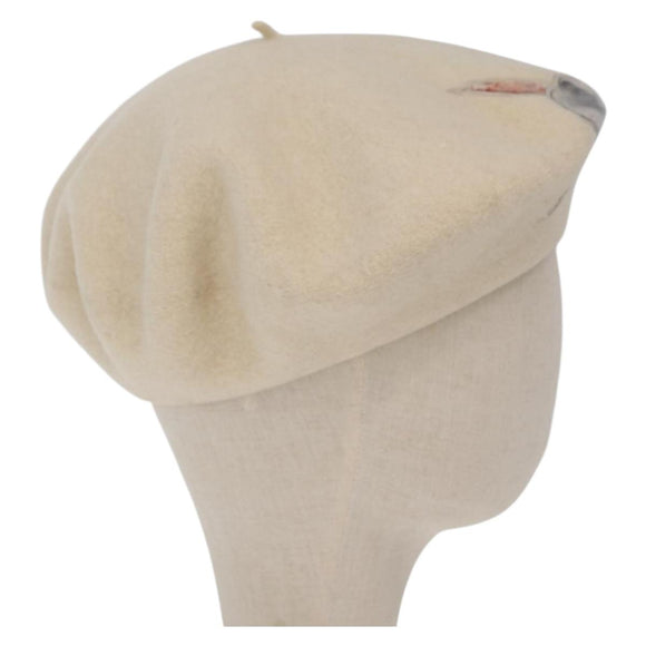 CHANEL Hat Wool Ivory CC Auth 176523A