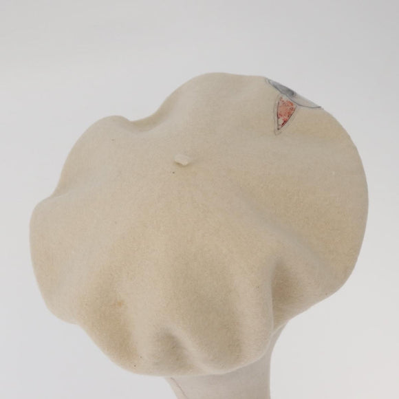 CHANEL Hat Wool Ivory CC Auth 176523A