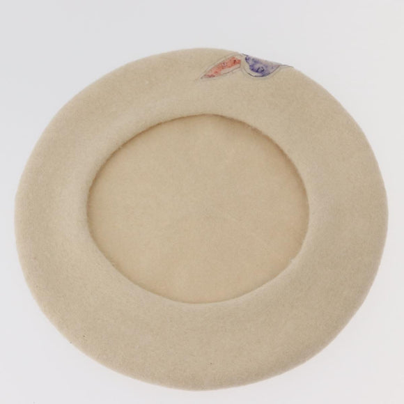 CHANEL Hat Wool Ivory CC Auth 176523A