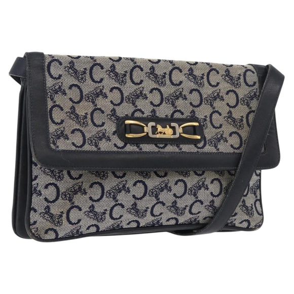 CELINE C Sulky Shoulder Bag Canvas Navy Gold Auth 176524