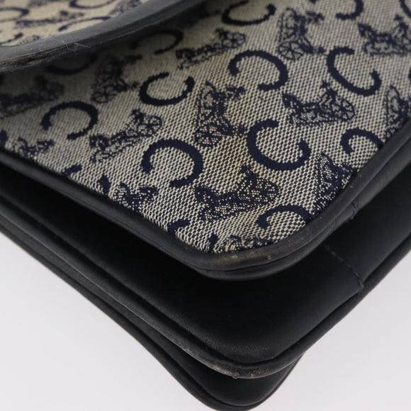 CELINE C Sulky Shoulder Bag Canvas Navy Gold Auth 176524
