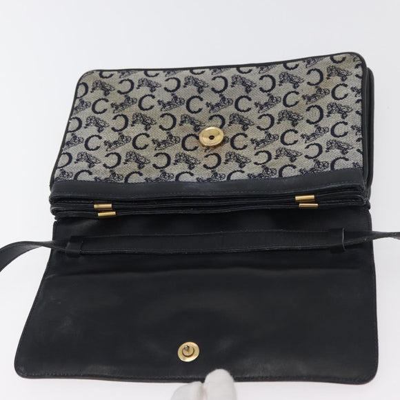 CELINE C Sulky Shoulder Bag Canvas Navy Gold Auth 176524