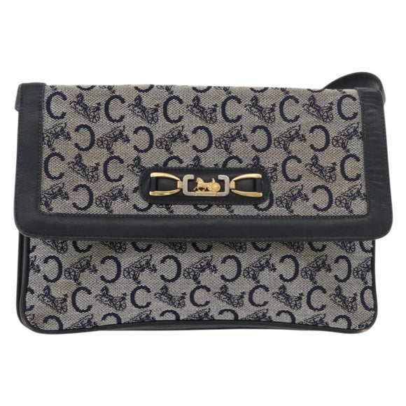 CELINE C Sulky Shoulder Bag Canvas Navy Gold Auth 176524