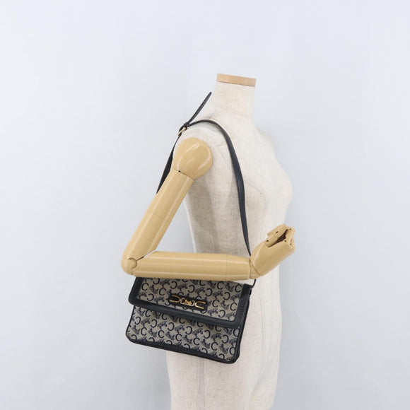CELINE C Sulky Shoulder Bag Canvas Navy Gold Auth 176524