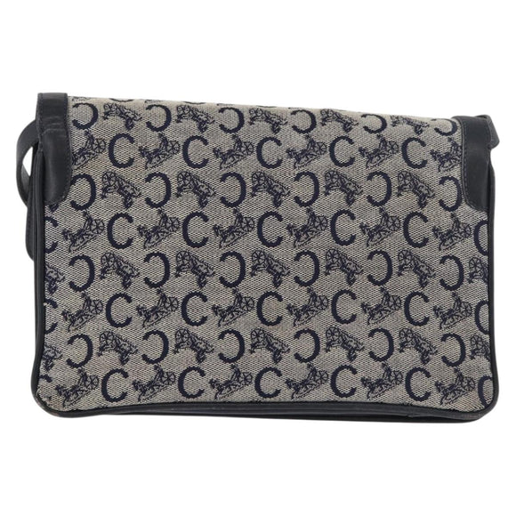 CELINE C Sulky Shoulder Bag Canvas Navy Gold Auth 176524