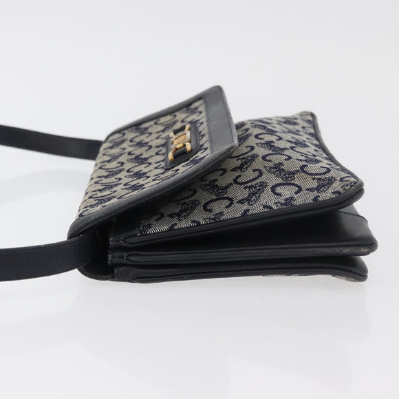 CELINE C Sulky Shoulder Bag Canvas Navy Gold Auth 176524