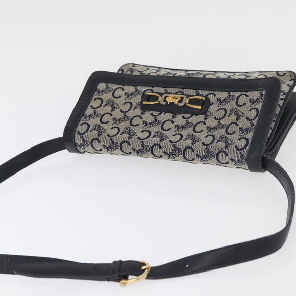 CELINE C Sulky Shoulder Bag Canvas Navy Gold Auth 176524