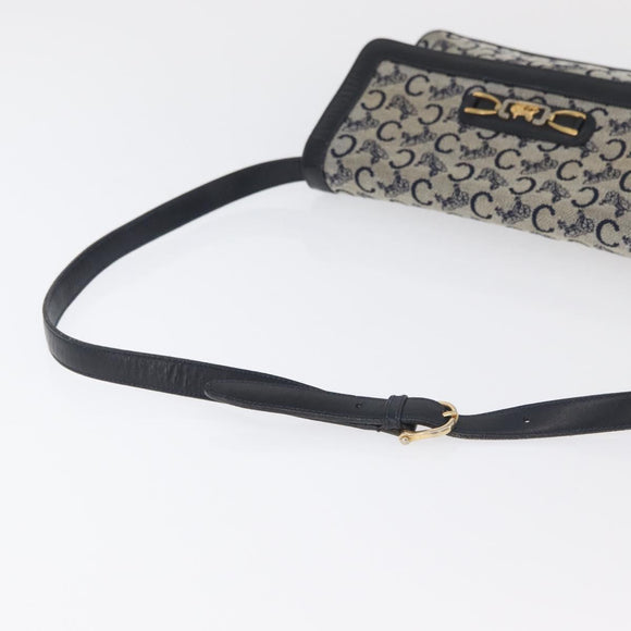 CELINE C Sulky Shoulder Bag Canvas Navy Gold Auth 176524
