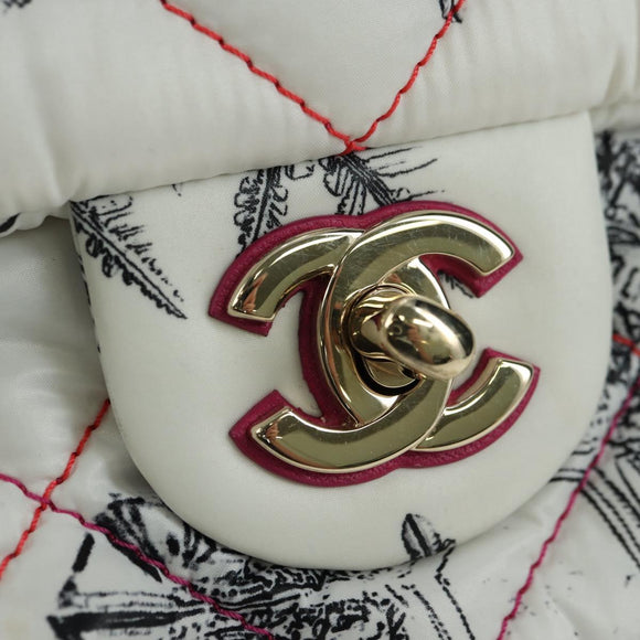 CHANEL Matelasse 26 Chain Shoulder Bag Nylon White Gold CC Auth 176536SAV