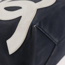CHANEL Choco Bar Chain Tote Bag No5 Canvas Navy Silver CC Auth 176537-9
