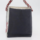 CHANEL Choco Bar Chain Tote Bag No5 Canvas Navy Silver CC Auth 176537-3