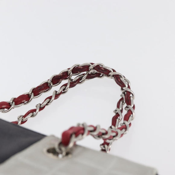 CHANEL Choco Bar Chain Tote Bag No5 Canvas Navy Silver CC Auth 176537