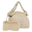 CHANEL Choco Bar Chain Tote Bag Mouton Ivory Silver CC Auth 176557-1