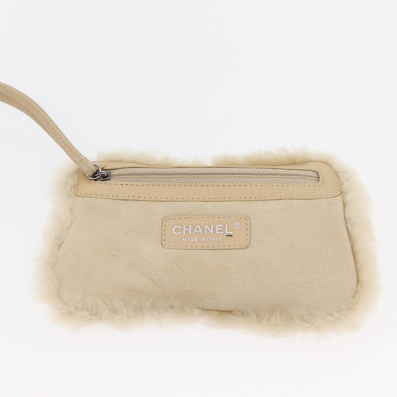 CHANEL Choco Bar Chain Tote Bag Mouton Ivory Silver CC Auth 176557